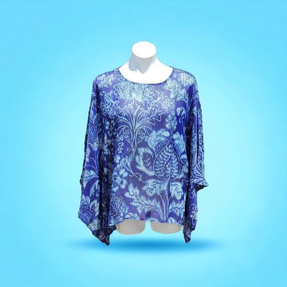 Bob Mackie Wearable Art butterfly metallic stripe brocade printed blouse size M - Picture 8 of 10